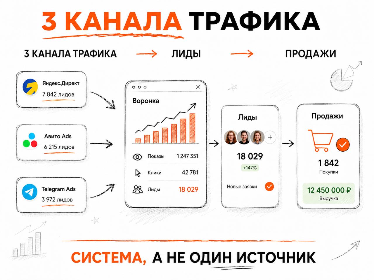 3 канала трафика ведут к лидам и продажам
