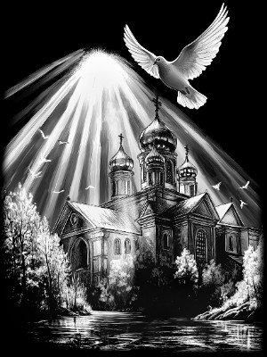 «Церковь и Голубь 4» — картинка для гравировки на памятнике, № 534