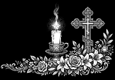 «Цветы крест и свеча» — картинка для гравировки на памятнике, № 2609
