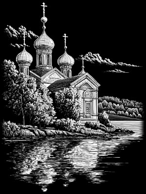 «Церковь с зеленью 11» — картинка для гравировки на памятнике, № 2451