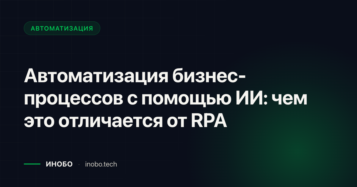 Обложка статьи «Автоматизация бизнес-процессов с помощью ИИ: чем это отличается от RPA» — блог ИНОБО