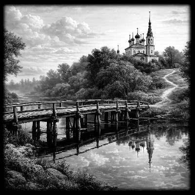 «Церковь пейсзаж 4» — картинка для гравировки на памятнике, № 1133