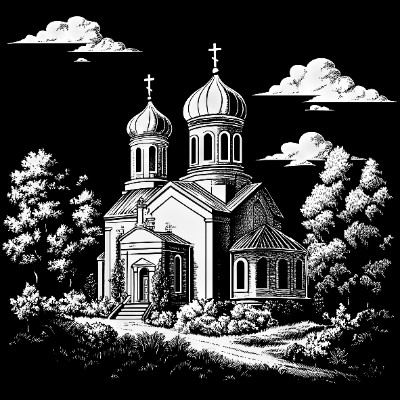 «Церковь с зеленью 14» — картинка для гравировки на памятнике, № 2454