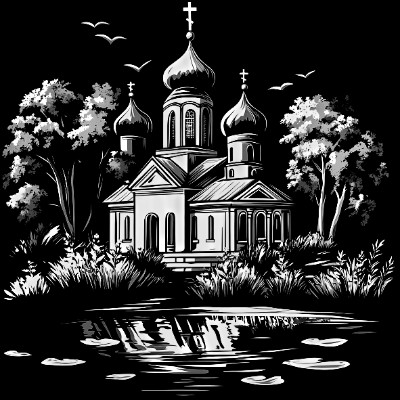 «Церковь с зеленью 15» — картинка для гравировки на памятнике, № 2455