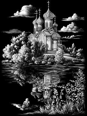 «Церковь с зеленью 21» — картинка для гравировки на памятнике, № 2460