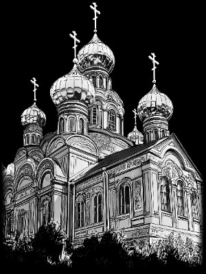 «Церковь с зеленью 23» — картинка для гравировки на памятнике, № 2462