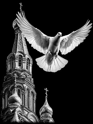 «Церковь и Голубь 1» — картинка для гравировки на памятнике, № 531