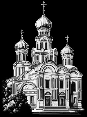 «Церковь с зеленью 6» — картинка для гравировки на памятнике, № 2446