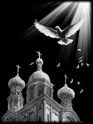 «Церковь и Голубь 3» — картинка для гравировки на памятнике, № 2432