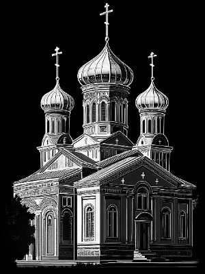 «Церковь с зеленью 4» — картинка для гравировки на памятнике, № 2445