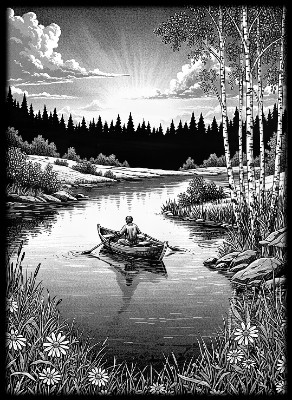 «Пейзаж Лодочка 2» — картинка для гравировки на памятнике, № 1312