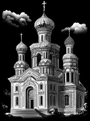 «Церковь с зеленью 7» — картинка для гравировки на памятнике, № 2447
