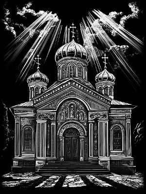 «Церковь с зеленью 24» — картинка для гравировки на памятнике, № 2463