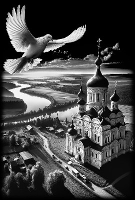 «Церковь и голубь 8» — картинка для гравировки на памятнике, № 538