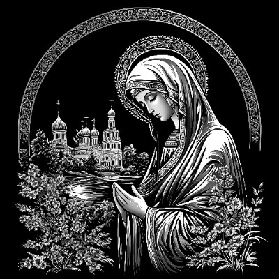 «Богородица на фоне храма 5» — картинка для гравировки на памятнике, № 1898