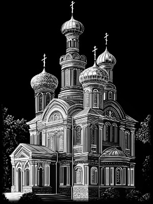 «Церковь с зеленью 8» — картинка для гравировки на памятнике, № 2448