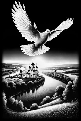 «Церковь и голубь 11» — картинка для гравировки на памятнике, № 397