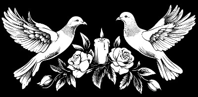 «Голуби с розами и свечой 73925» — картинка для гравировки на памятнике, № 416