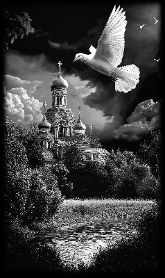 «Церковь и голубь 7» — картинка для гравировки на памятнике, № 537