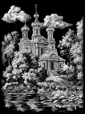 «Церковь с зеленью 20» — картинка для гравировки на памятнике, № 2459