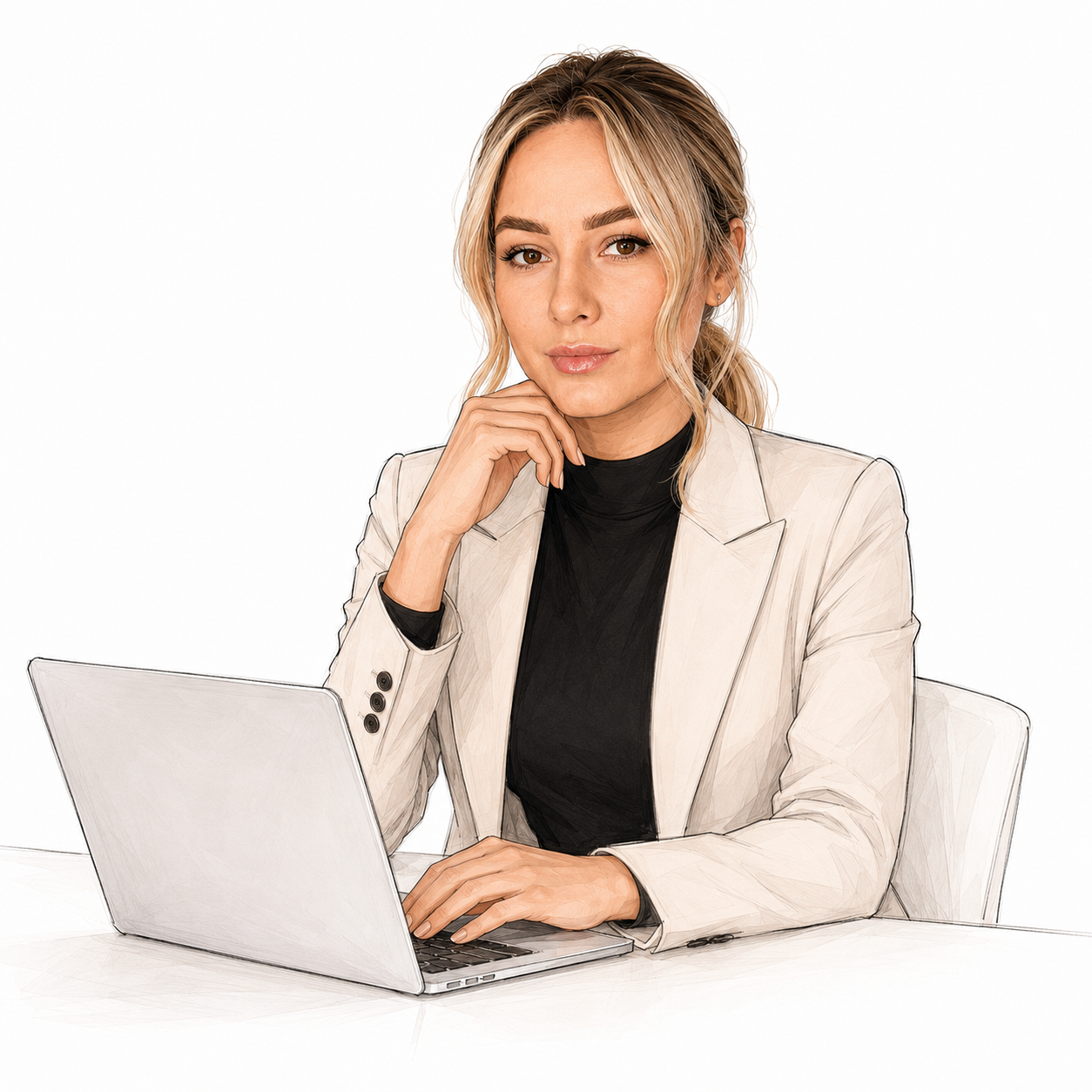 Диана работает за ноутбуком