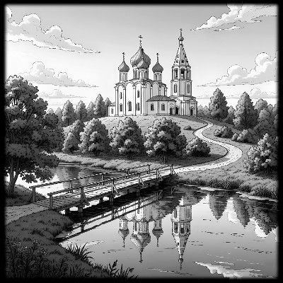«Церковь пейсзаж 6» — картинка для гравировки на памятнике, № 1135