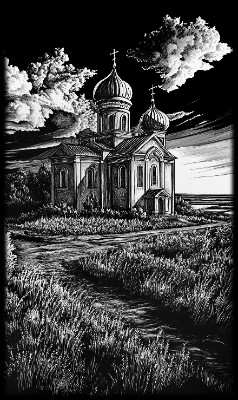 «Церковь пейзаж 3» — картинка для гравировки на памятнике, № 2439