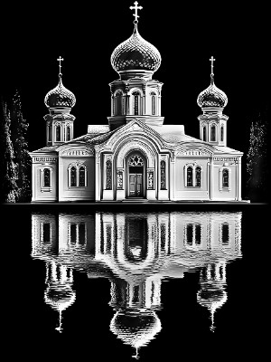 «Церковь с зеленью 16» — картинка для гравировки на памятнике, № 2456
