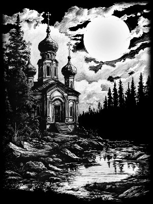 «Церковь с зеленью 22» — картинка для гравировки на памятнике, № 2461