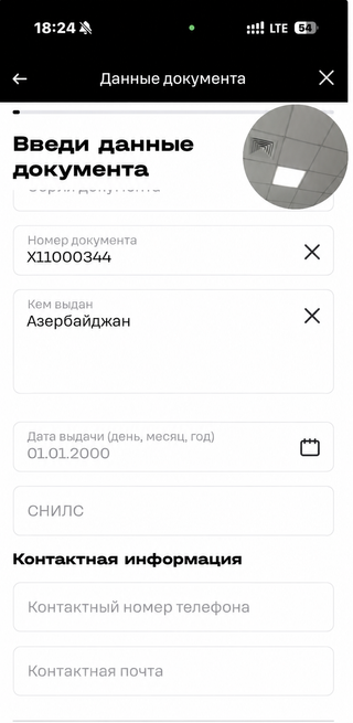 Введите данные паспорта и СНИЛС