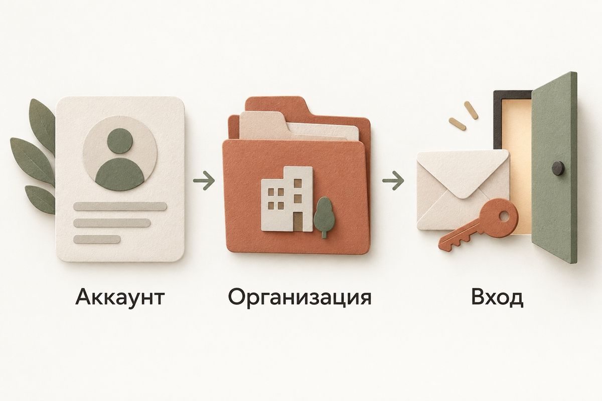 Аккаунт, данные организации и вход в кабинет