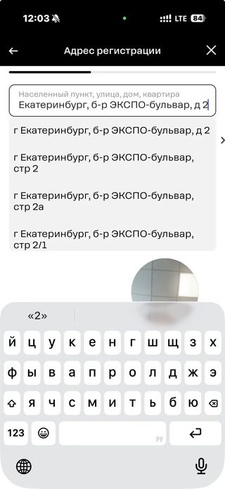 Введите адрес регистрации