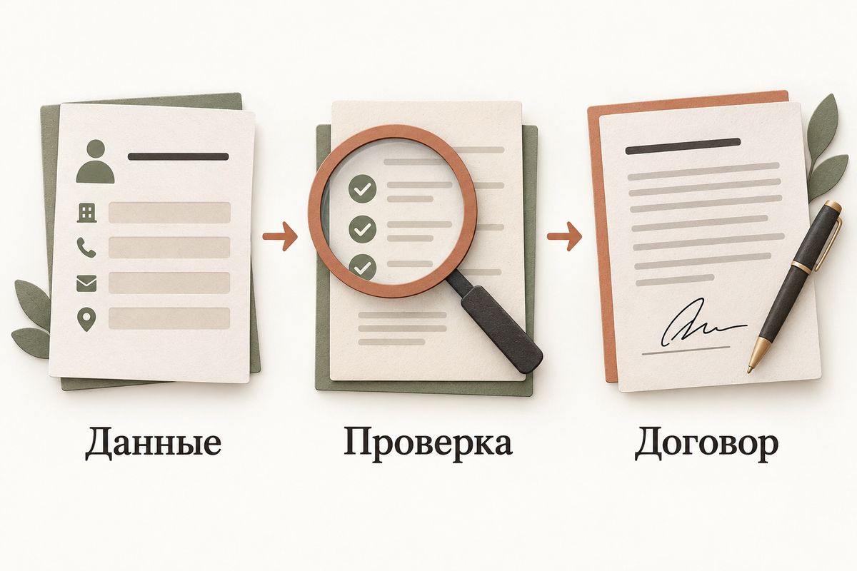 Данные, проверка и подписание договора при подключении