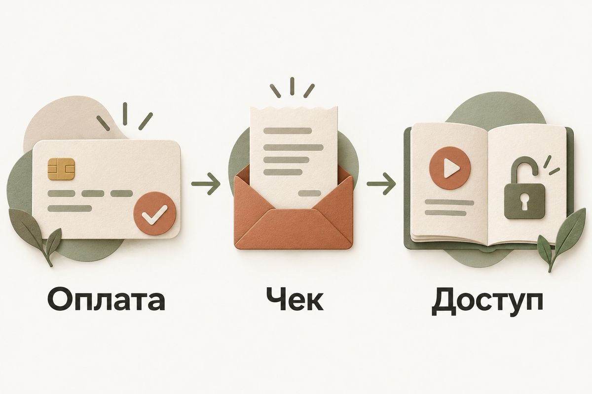 Связь оплаты, отправки чека и открытия доступа к курсу